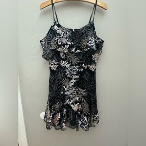 Aqua Off Shoulder Floral Black and White Women's Dress